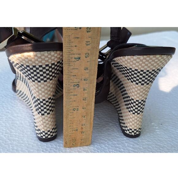 WHITE HOUSE BLACK MARKET Alianna Buckle Wedge Ankle Strap Heeled Sandals Brown 8 - Picture 5 of 10